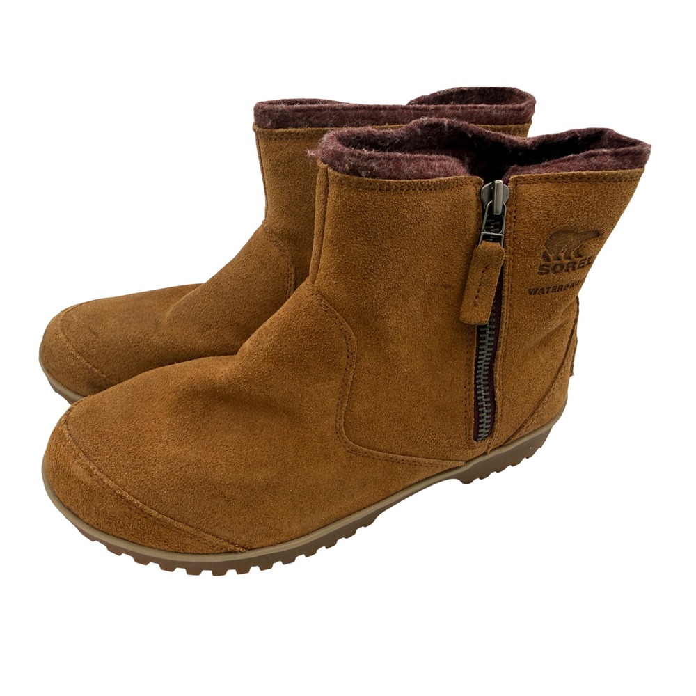 Sorel Meadow Zip Suede Ankle Boots Elk Brown Waterproof Women's Size 10